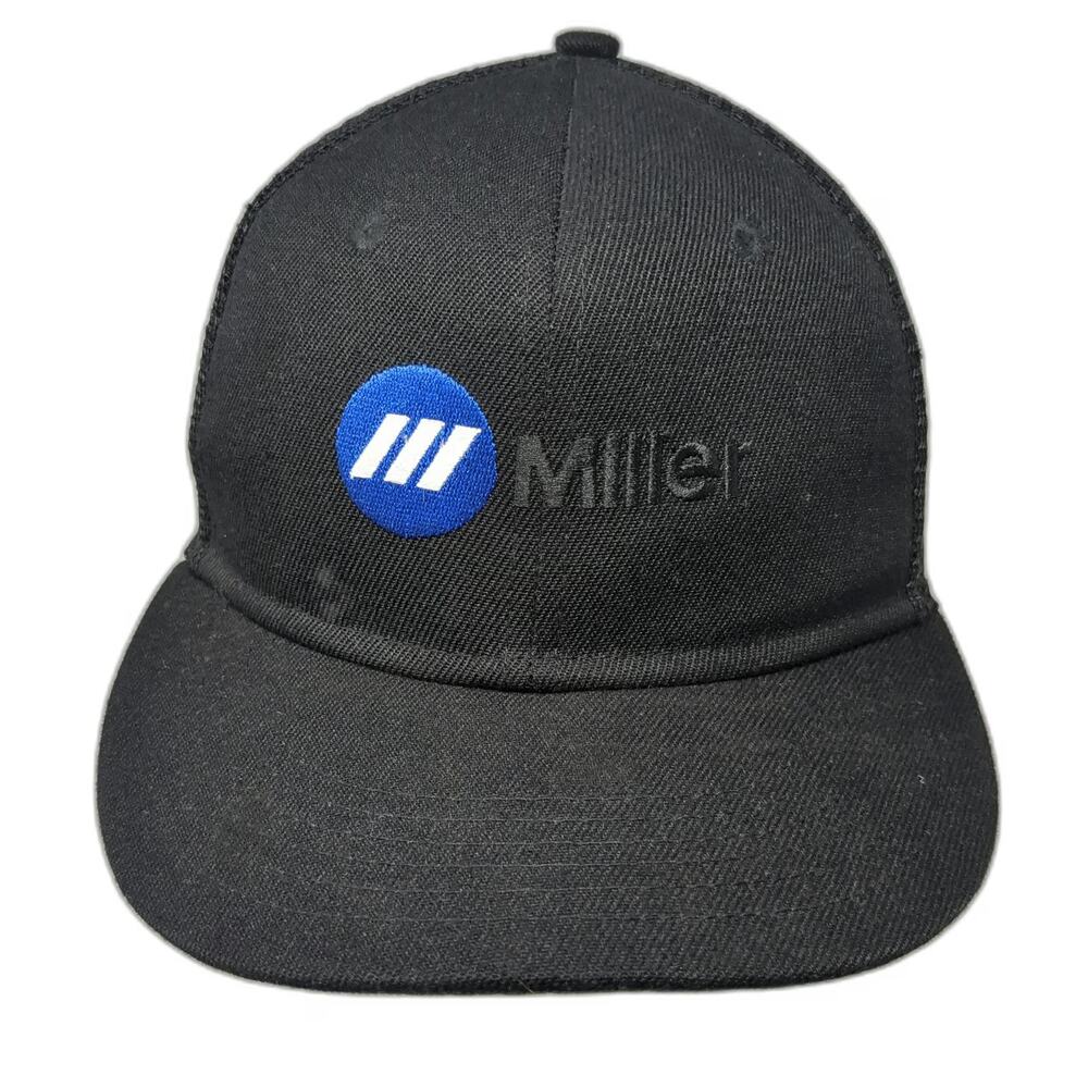Three In Trucker Hat Black Blue Miller Electric Logo One Size Snapback Mesh hat